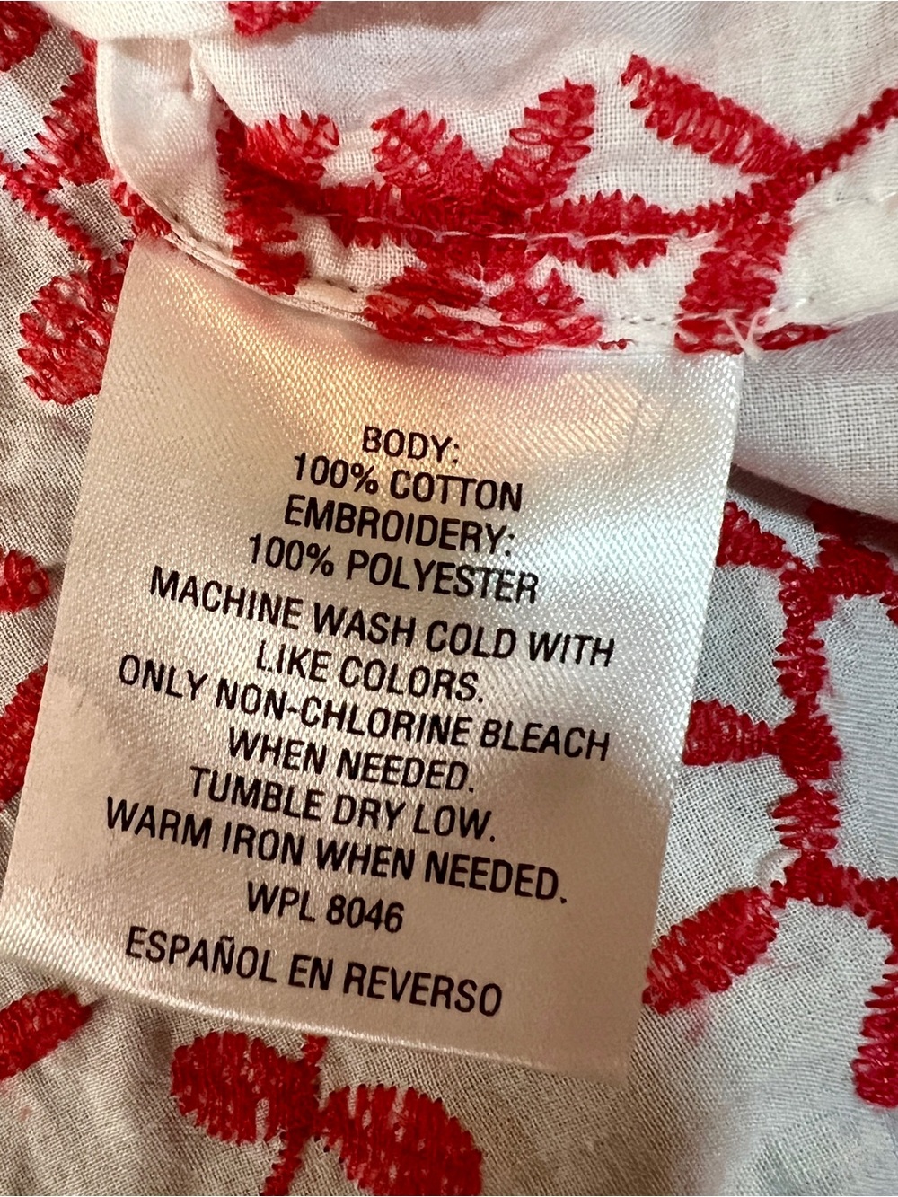 Charter Club Wms Red Cotton Eyelet Embroidered Scalloped Boho Peasant Top M - Picture 11 of 11